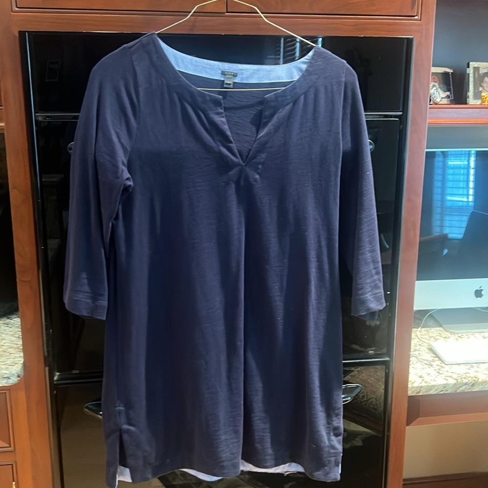 J Crew 3/4 sleeve cotton dress navy